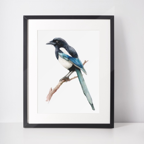 Watercolor Magpie Bird Wall Art Print, Unframed - Elegant Nature-Inspired Decor - Picture 3 of 6
